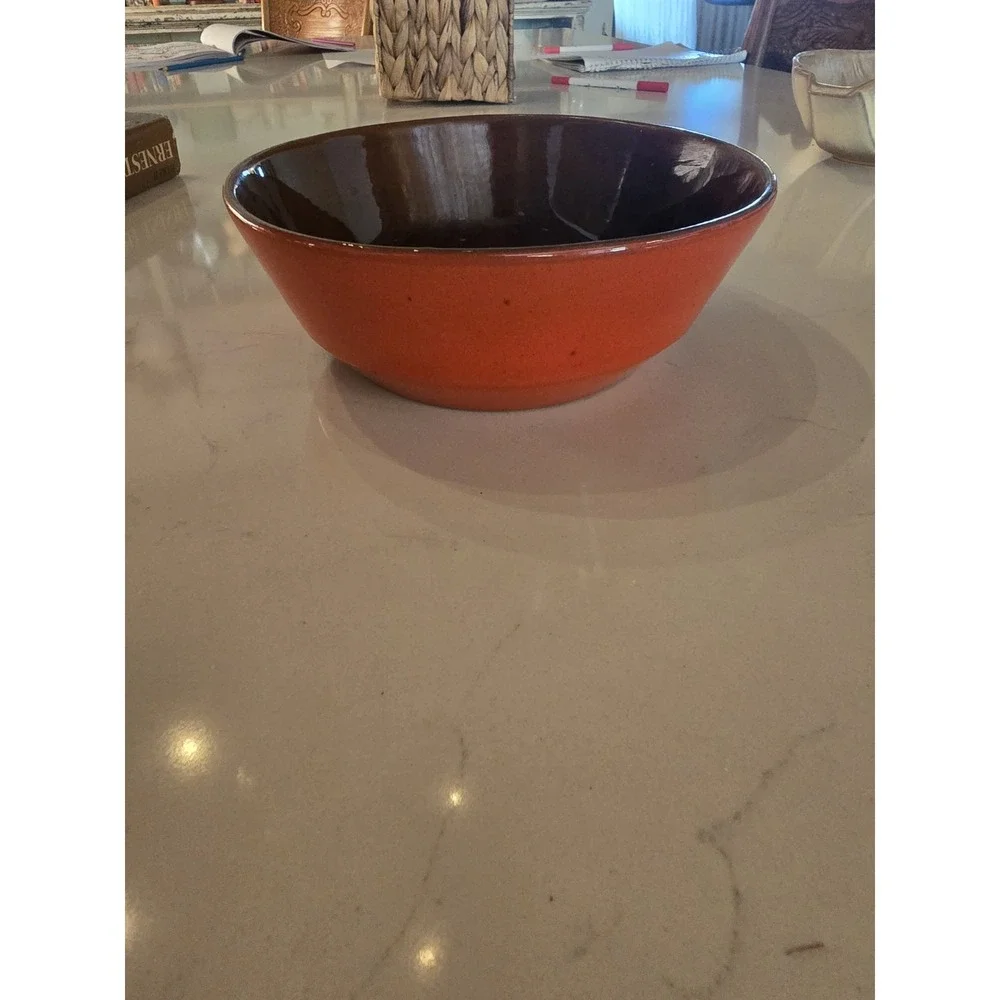 Vintage Frankoma Pottery 6N Flame Red, Orange, Brown Serving Vegetable Bowl 7.5